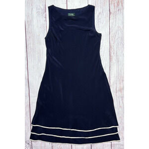 Lauren Ralph Lauren Women's Silk Sleveless Cocktail Evening Dress Midi Navy 10